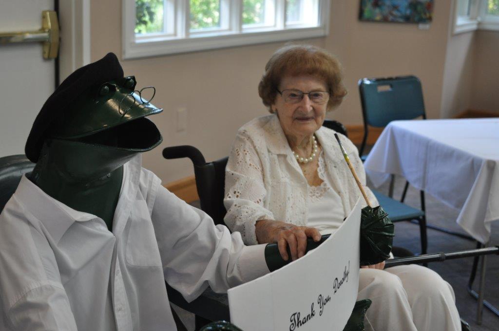 Dorothy Norpel with Howard, FROGS mascot