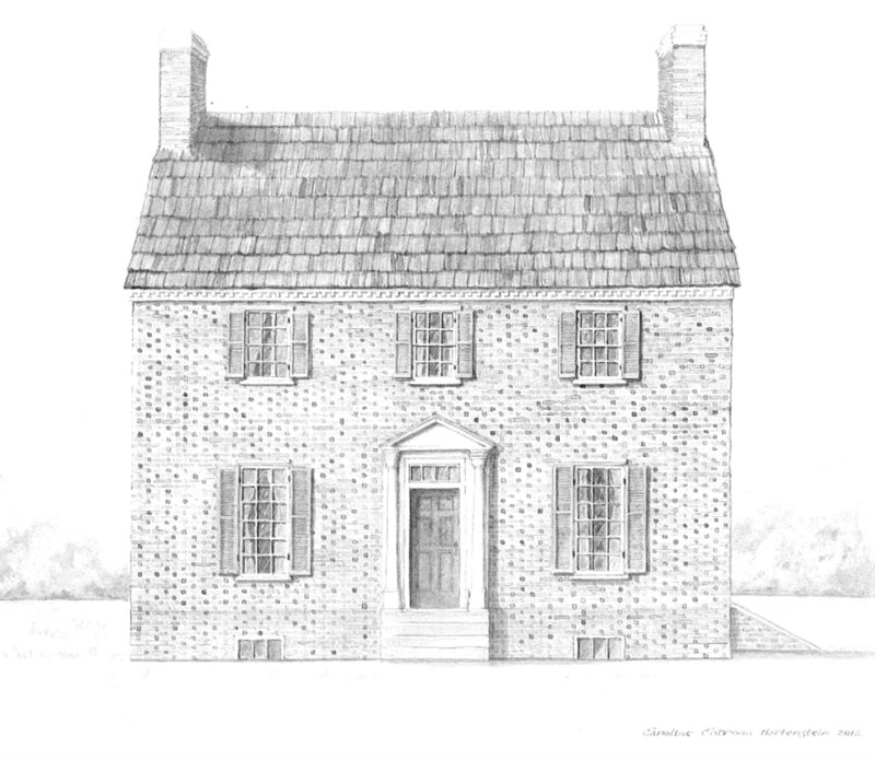 Historic House as it may have looked in 1784. Drawing by Caroline Hottenstein