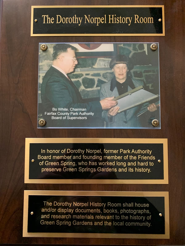 Photo of Plaque for Dorothy Norpel located in the History Room